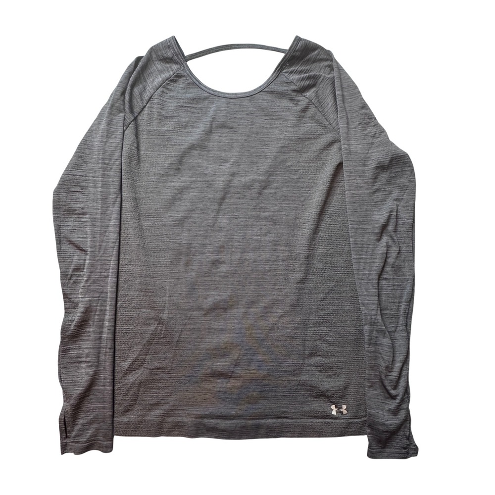 Under Armour Top Womens S‎ Gray Long Sleeve Scoop Back Activewear Thumbholes